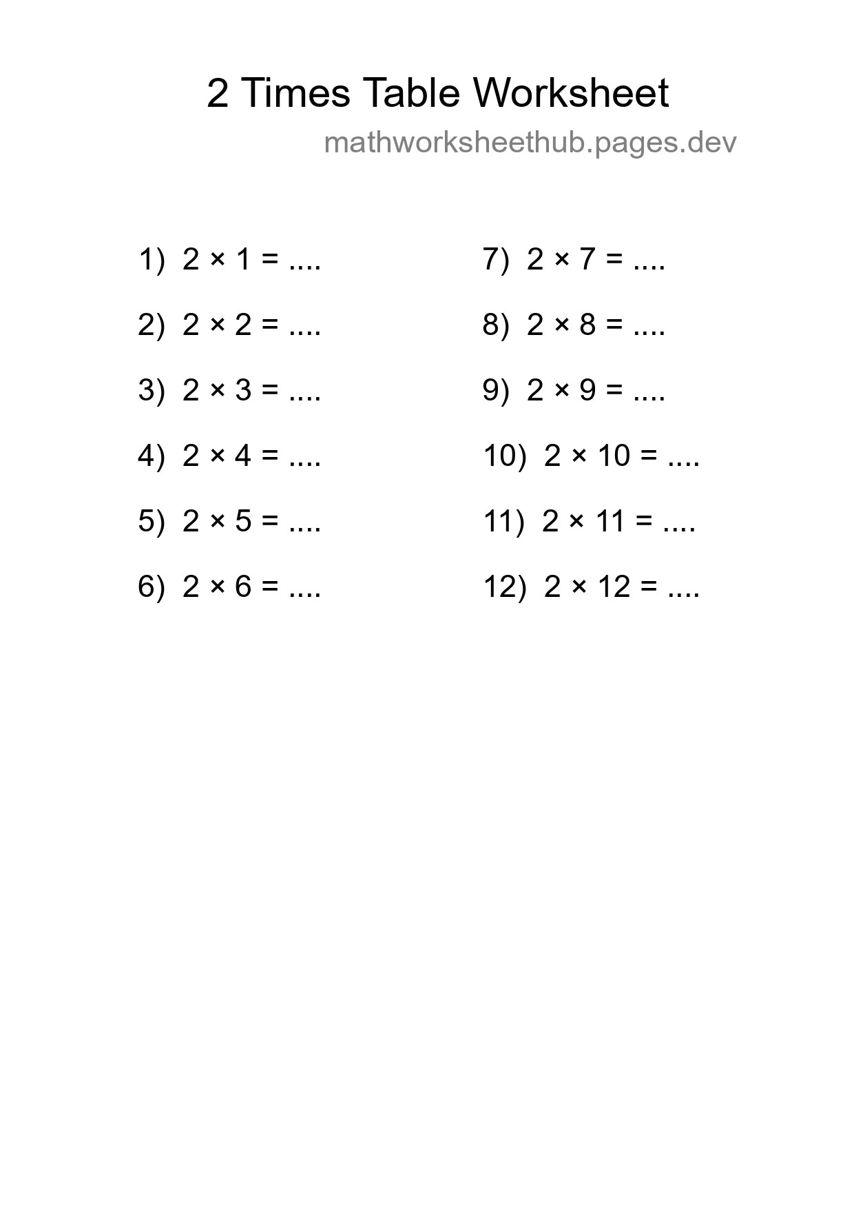 2 Times Table Worksheet For Grade 2 - Part 119