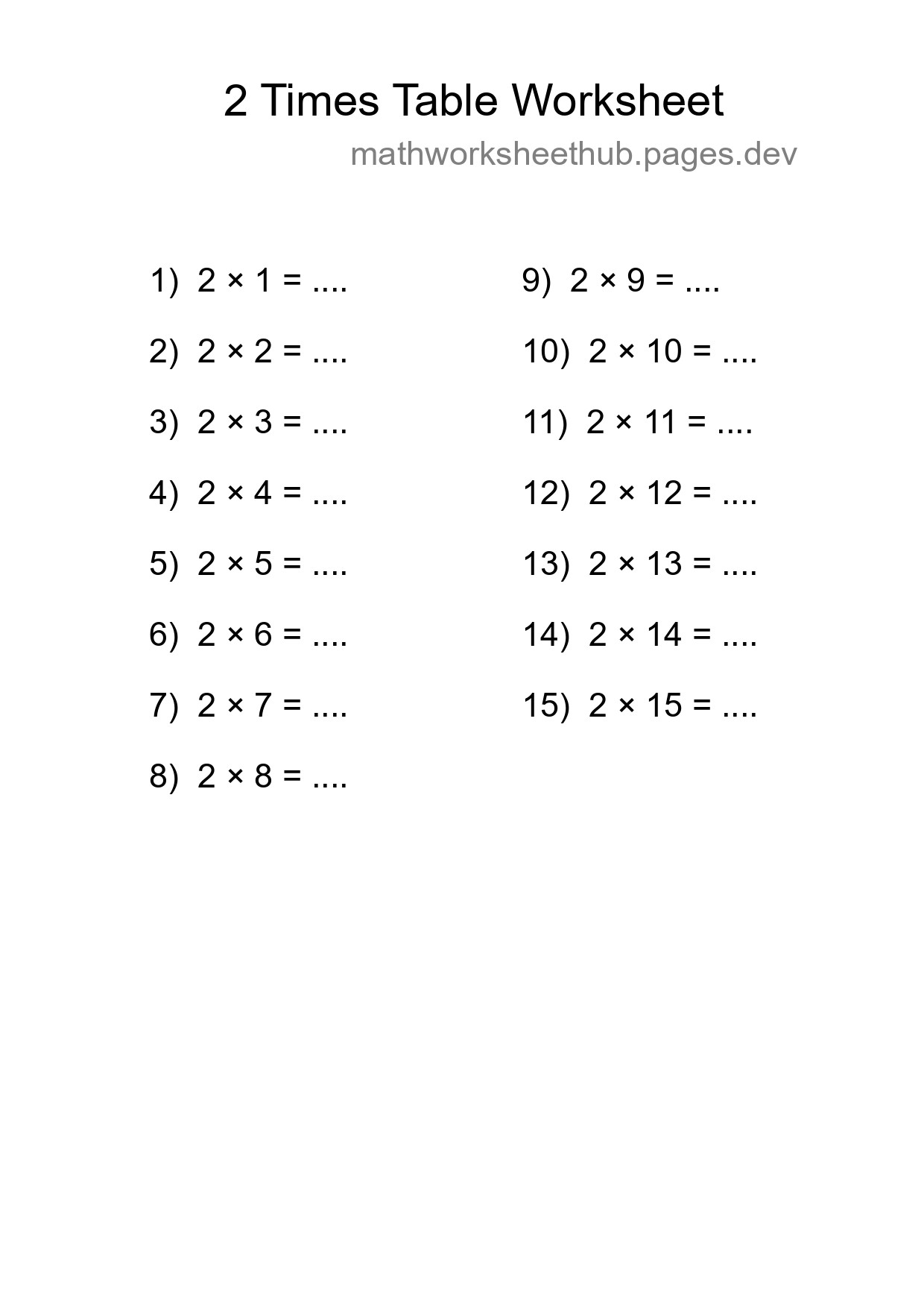 2 Times Table Worksheet For Grade 2 - Part 299