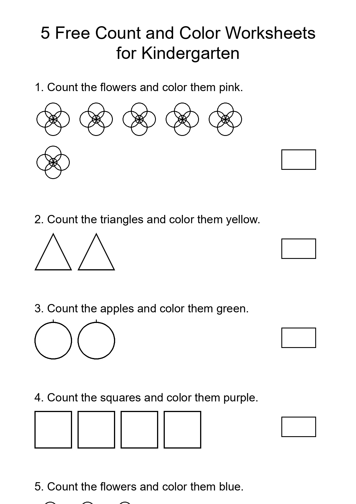 5 Free Count and Color Worksheets for Kindergarten