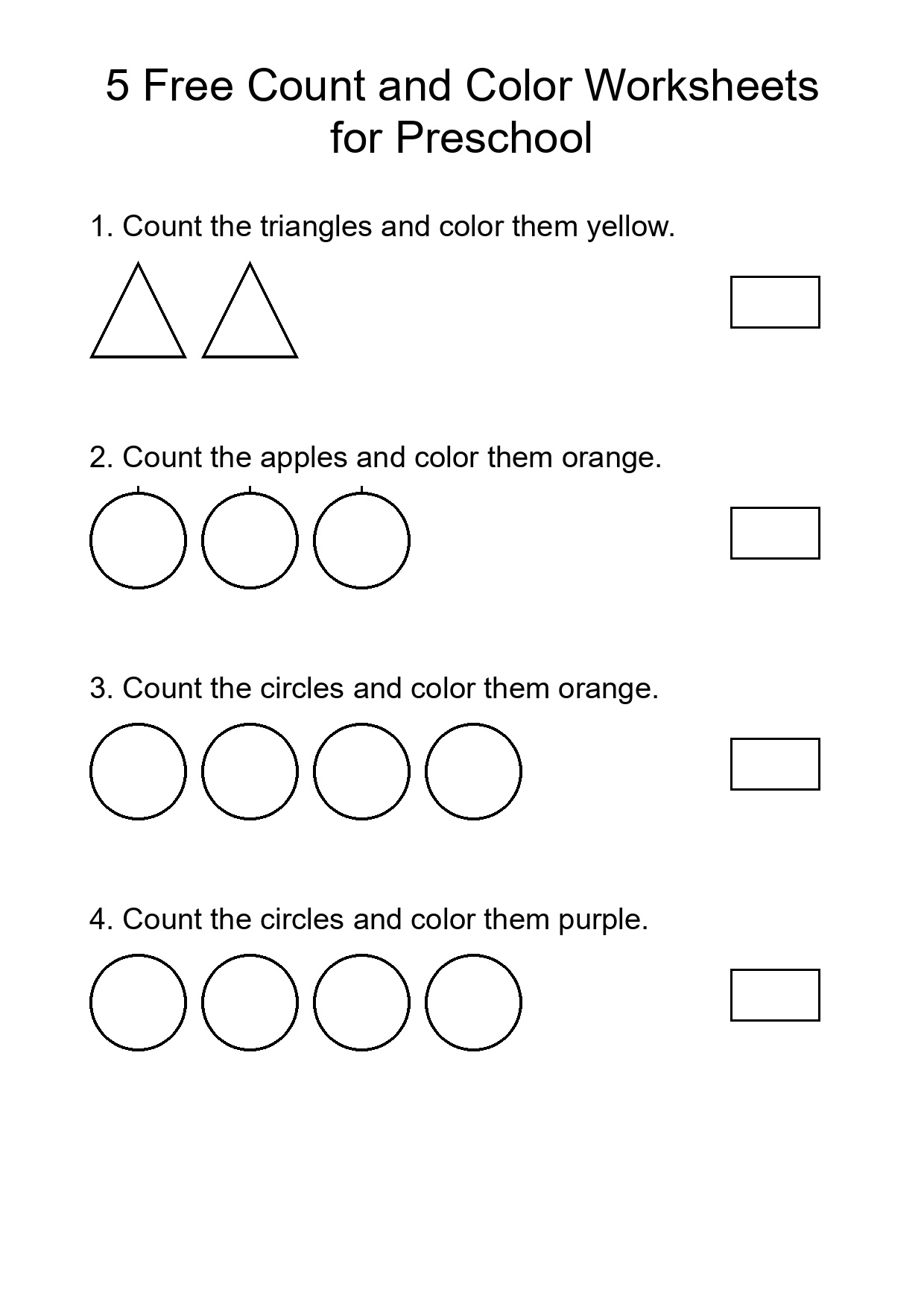 5 Free Count and Color Worksheets for Preschool