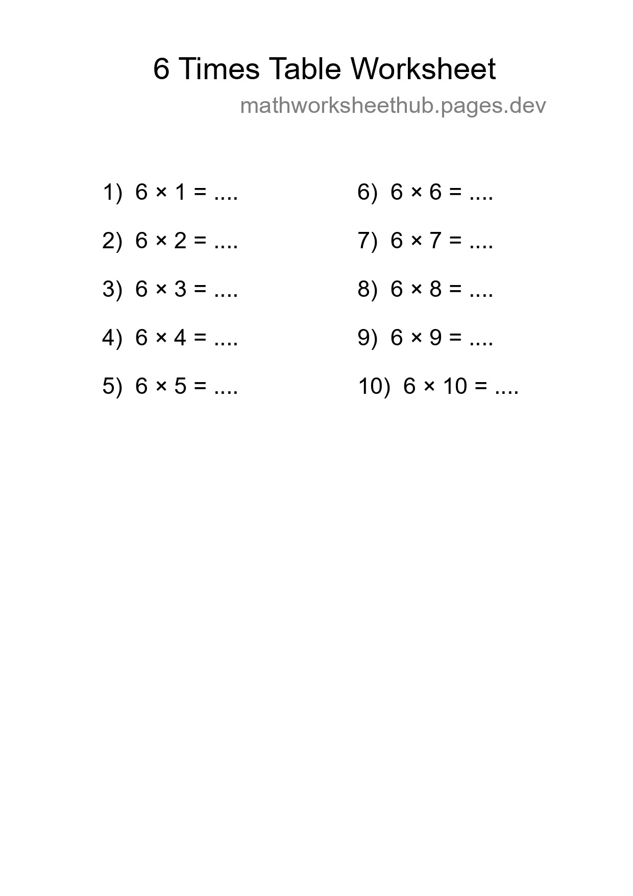 6 Times Table Worksheet For Grade 3 - Part 279