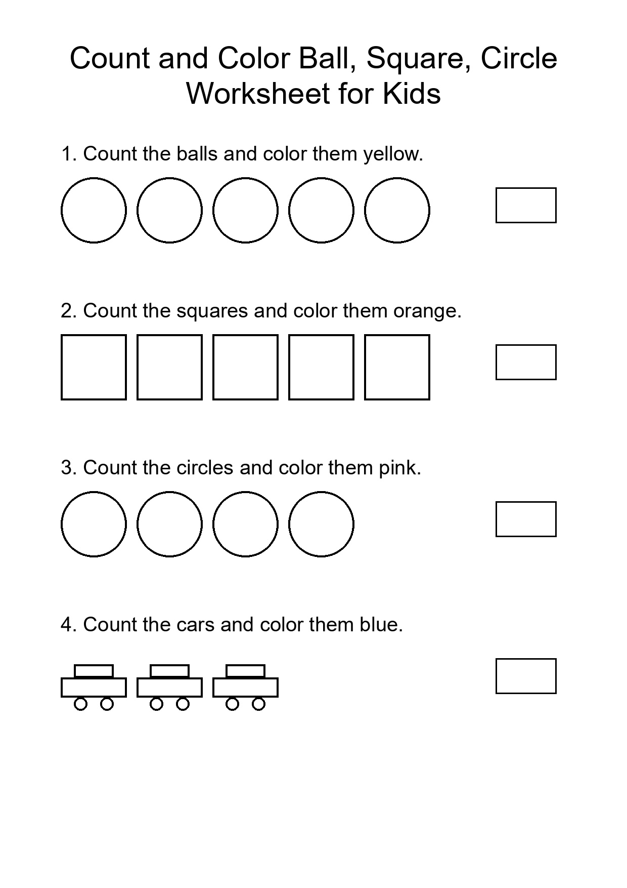 Count and Color Ball, Square, Circle Worksheet for Kids