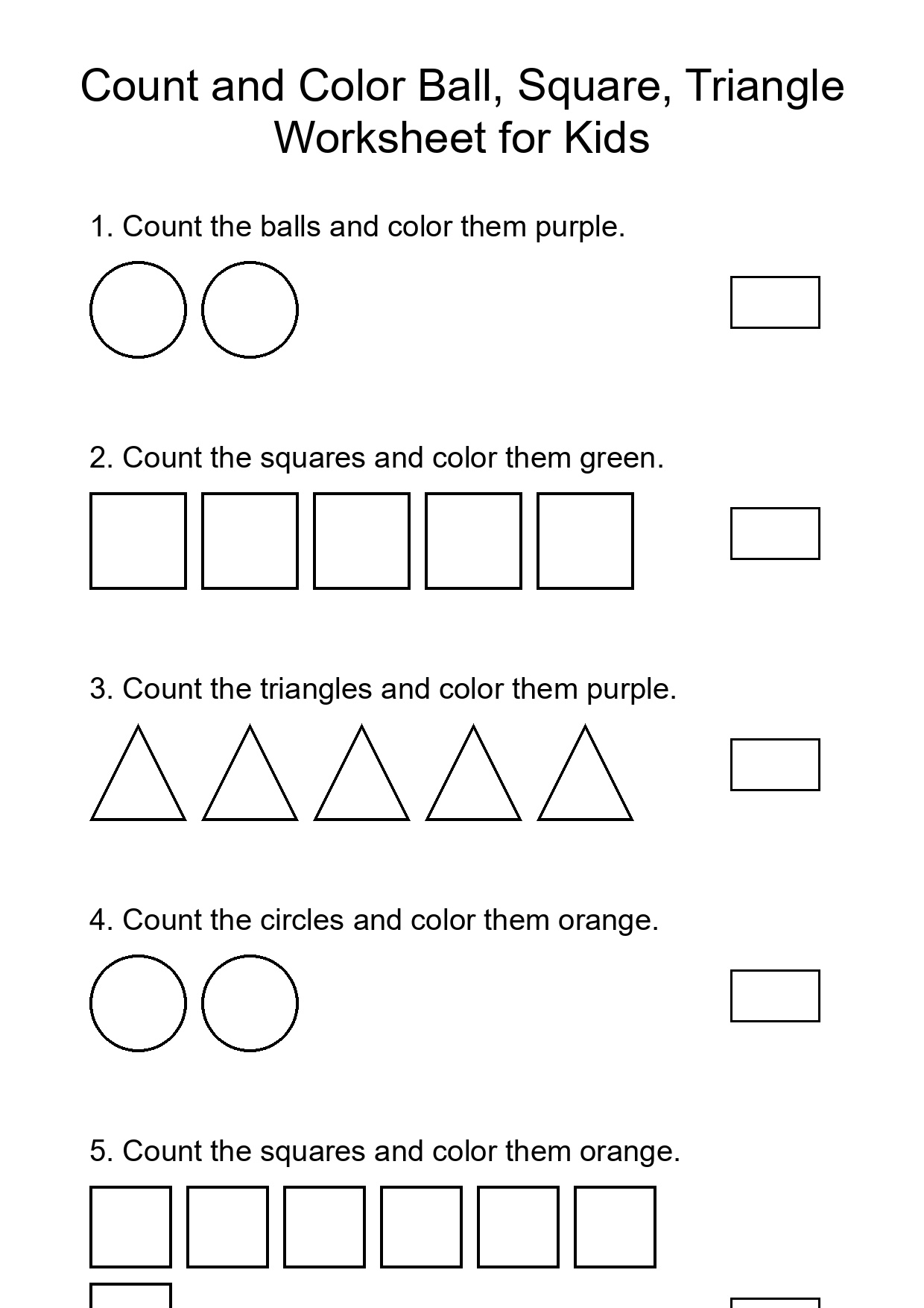 Count and Color Ball, Square, Triangle Worksheet for Kids