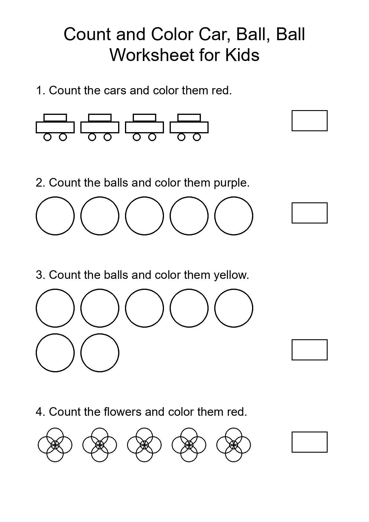 Count and Color Car, Ball, Ball Worksheet for Kids