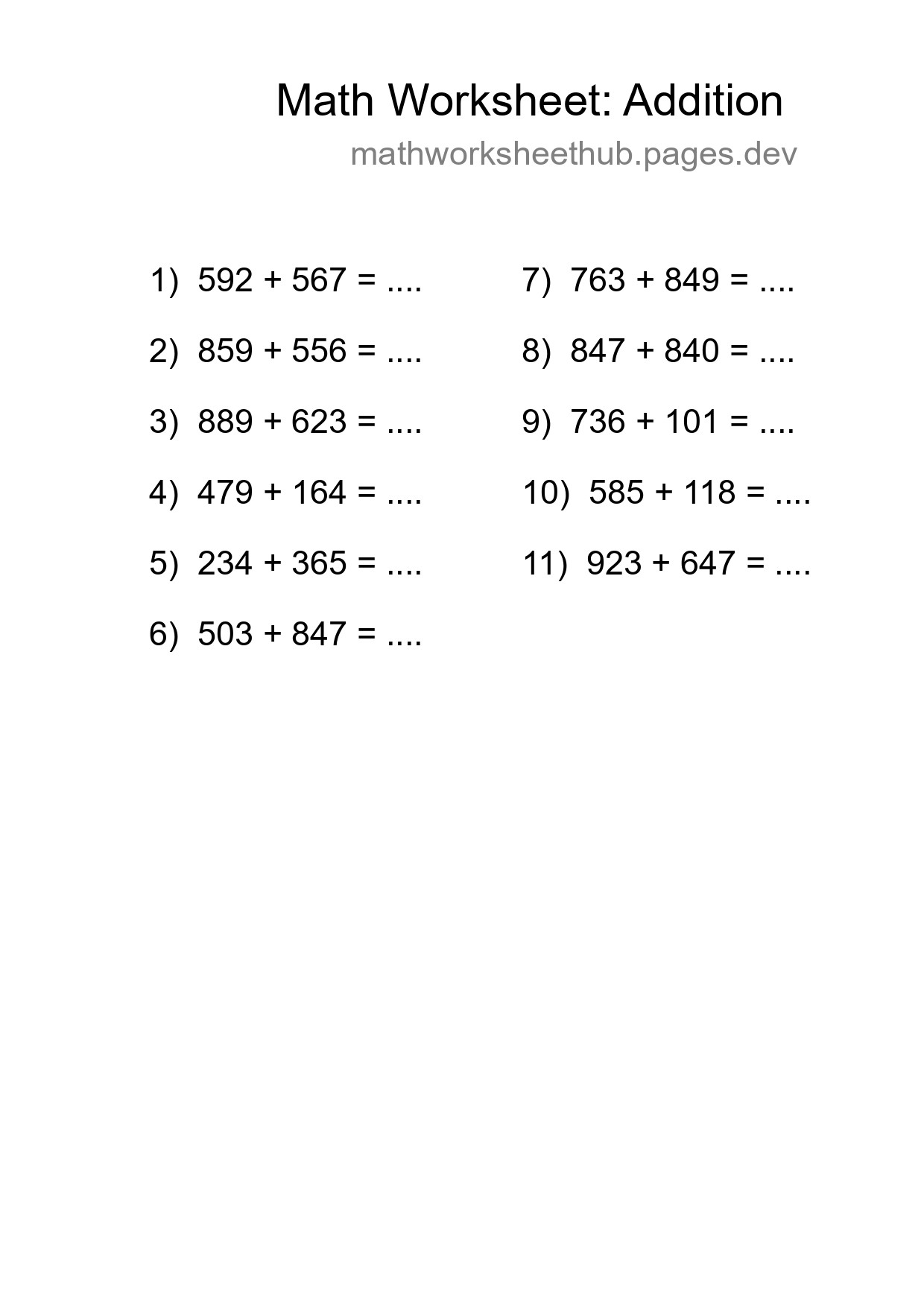 Free 11 Addition Math Worksheet For Grade 5 - Part 141