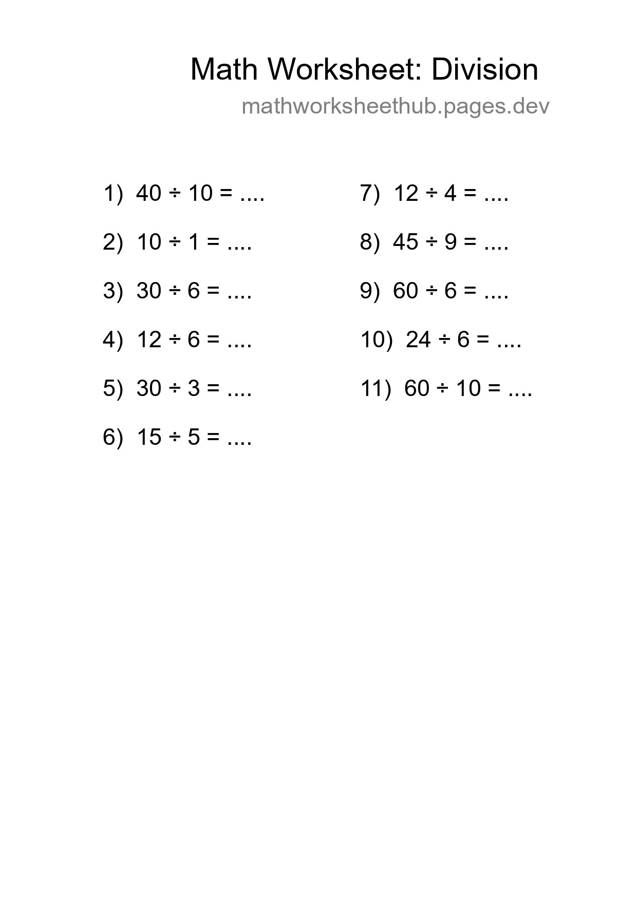 Free 11 Division Math Worksheet For Grade 1 - Part 184