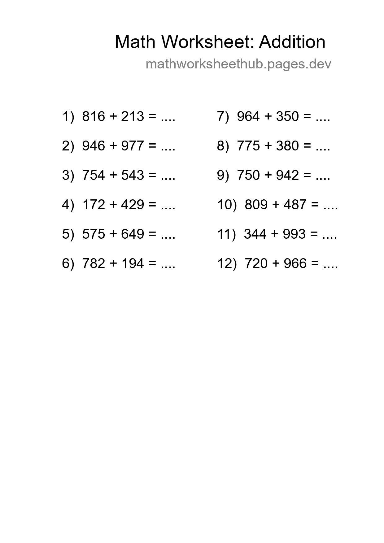 Free 12 Addition Math Worksheet For Grade 5 With Answers - Part 151