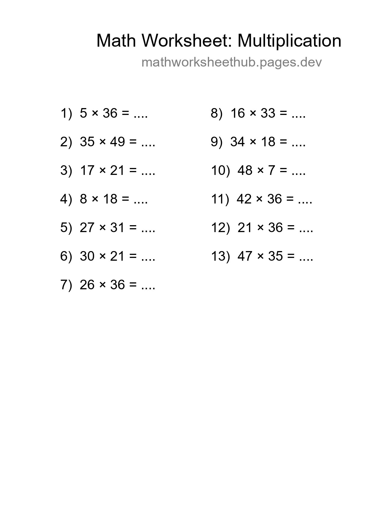 Free 13 Multiplication Math Worksheet For Grade 2 With Answers - Part 157