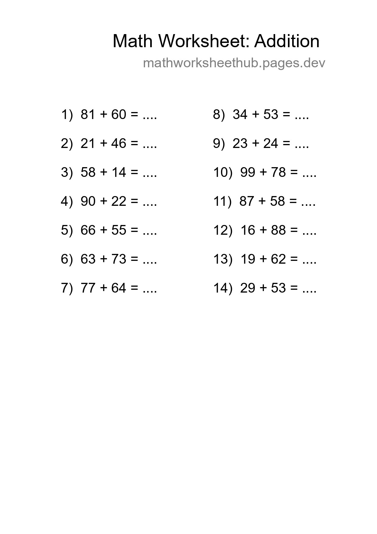 Free 14 Addition Math Worksheet For Grade 3 With Answers - Part 231