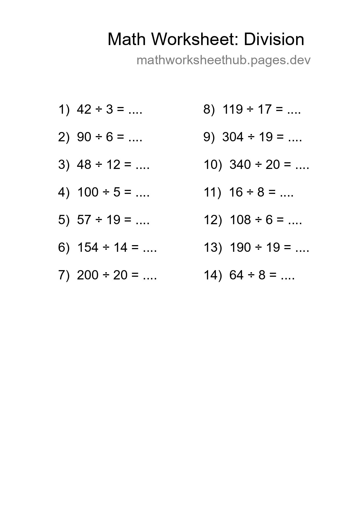 Free 14 Division Math Worksheet For Grade 2 With Answers - Part 274