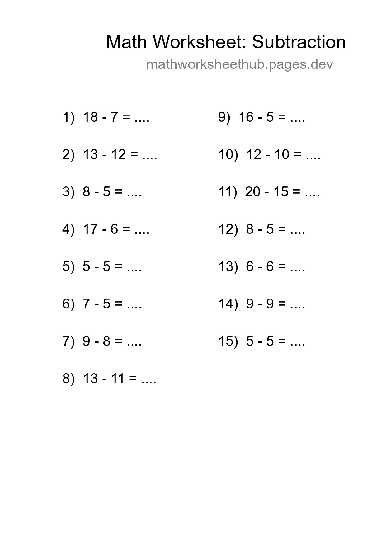 Free 15 Subtraction Math Worksheet For Grade 2 With Answers - Part 188