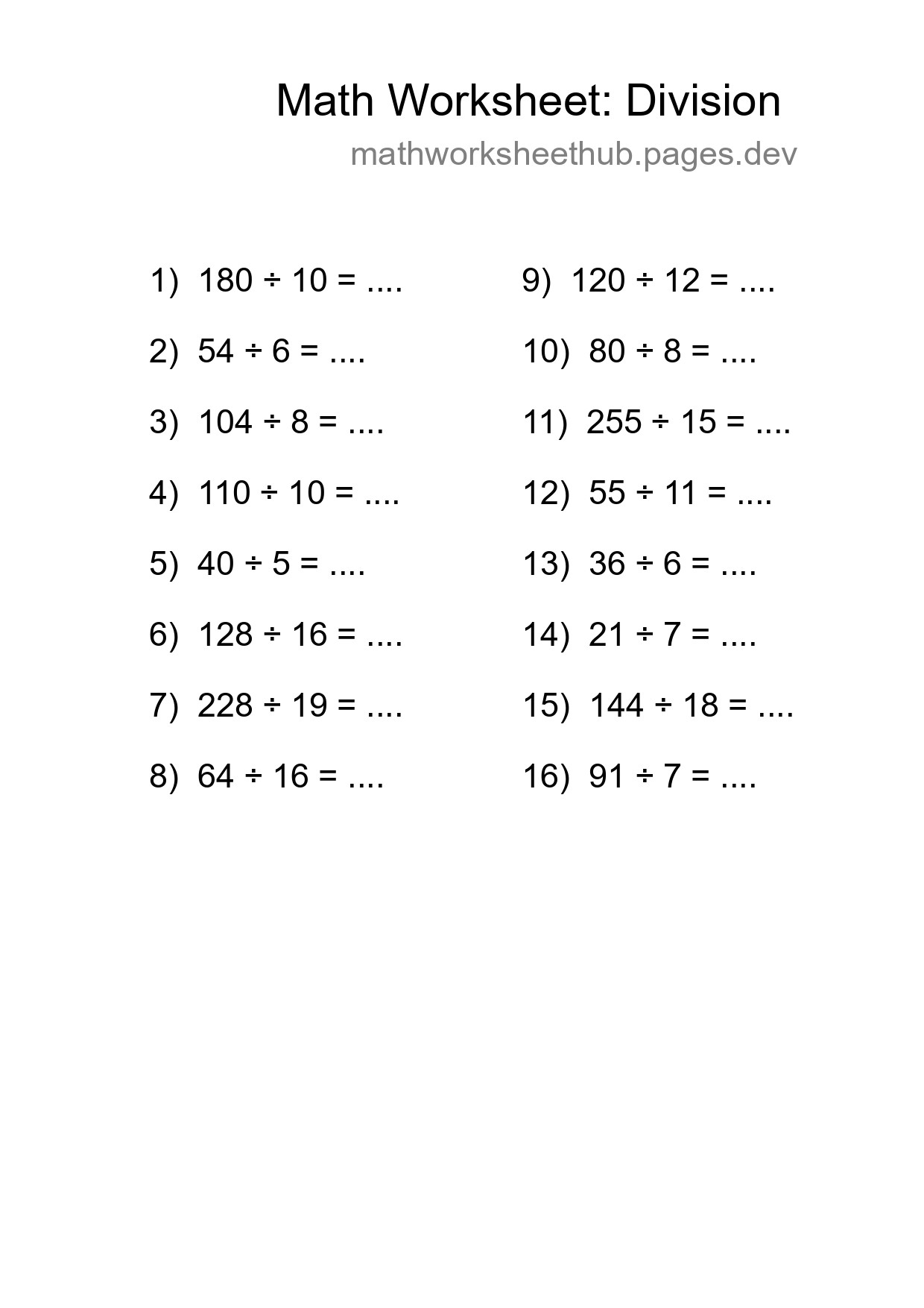 Free 16 Division Math Worksheet For Grade 2 With Answers - Part 44