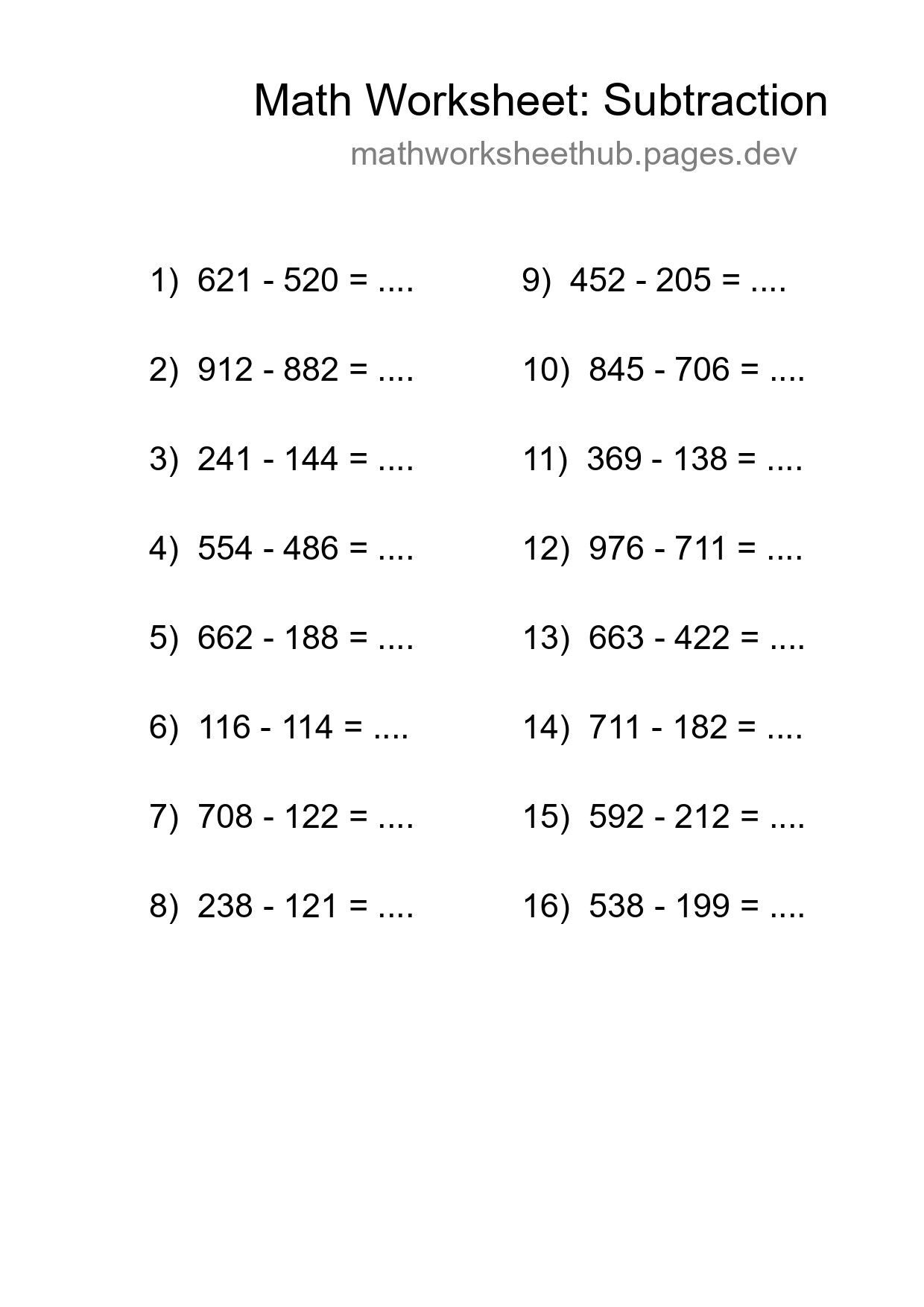Free 16 Subtraction Math Worksheet For Grade 5 - Part 228