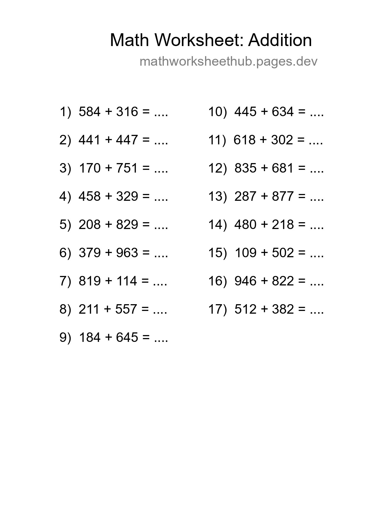 Free 17 Addition Math Worksheet For Grade 5 - Part 201