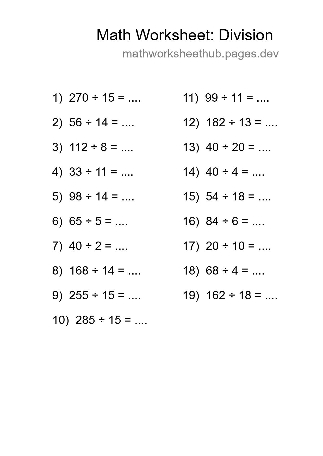 Free 19 Division Math Worksheet For Grade 2 With Answers - Part 204