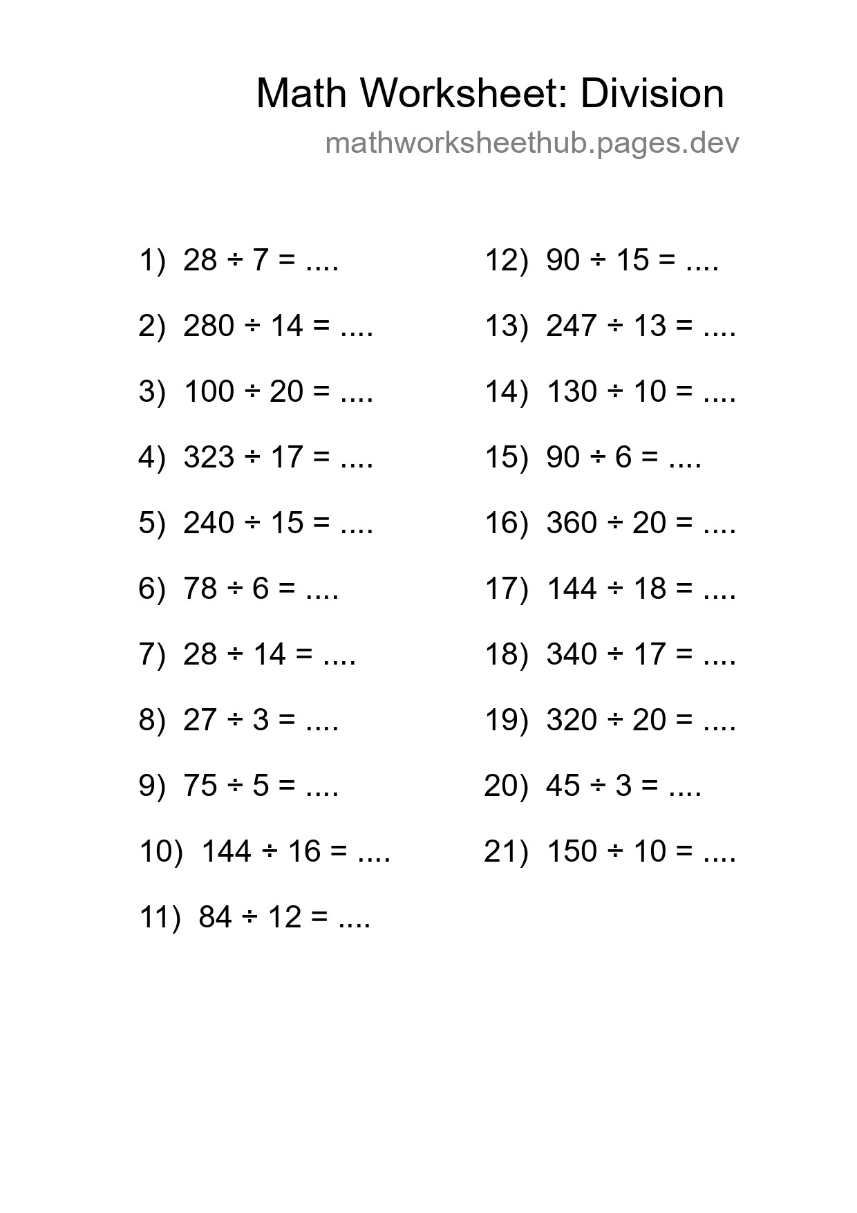 Free 21 Division Math Worksheet For Grade 2 With Answers - Part 294