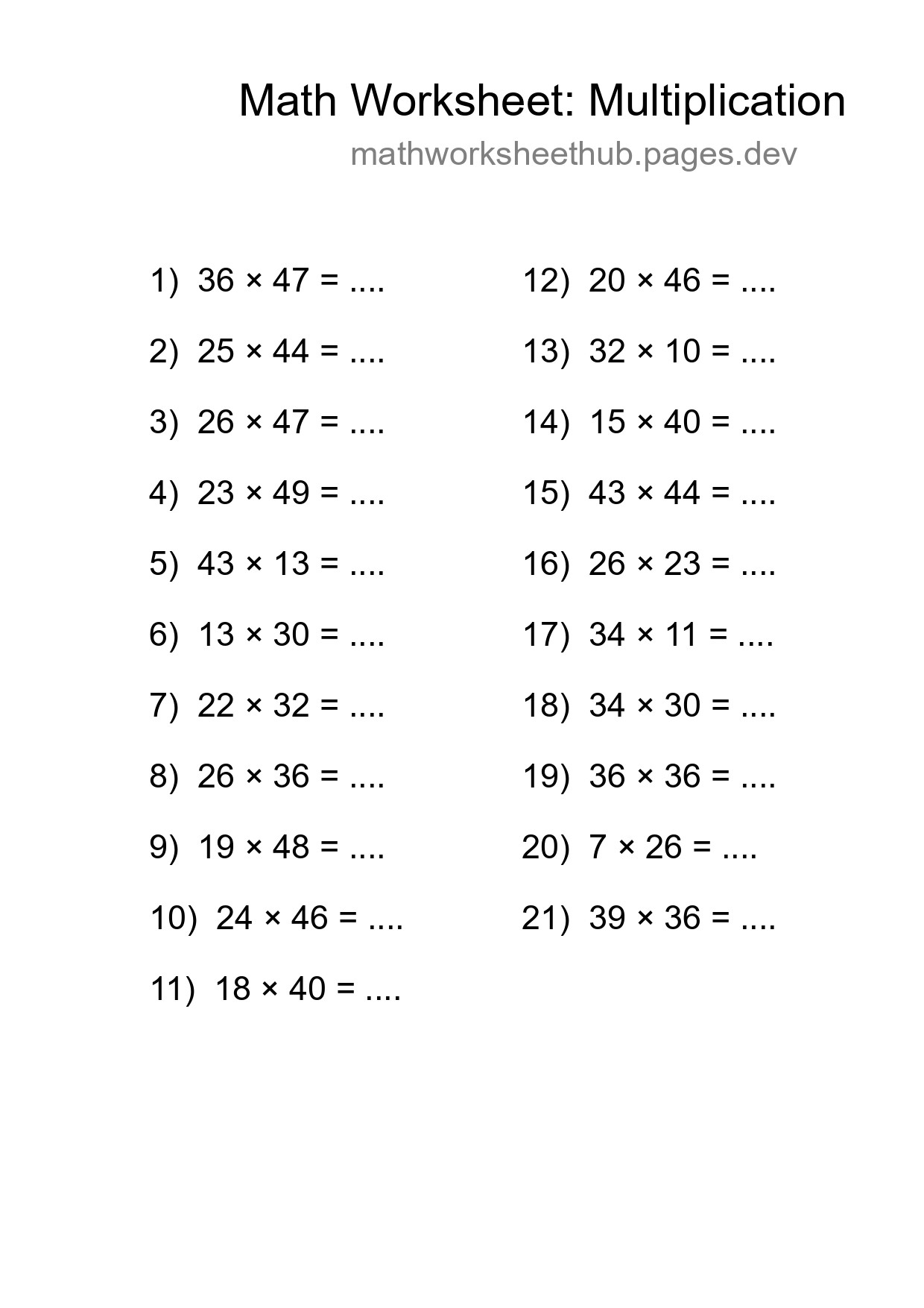 Free 21 Multiplication Math Worksheet For Grade 2 - Part 277