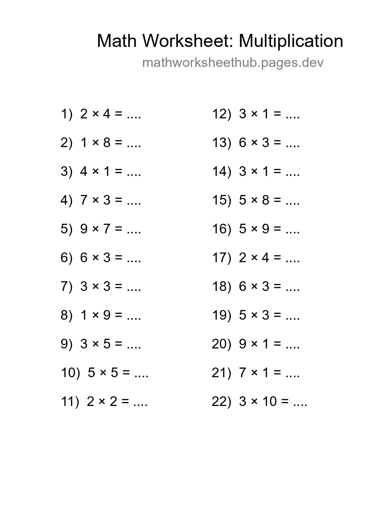 Free 22 Multiplication Math Worksheet For Grade 1 - Part 187