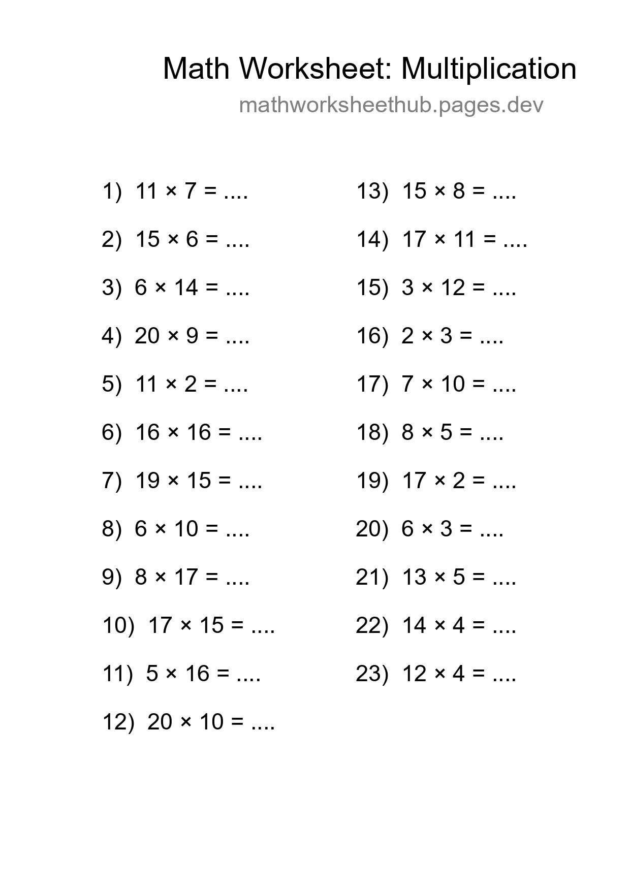 Free 23 Multiplication Math Worksheet For Grade 2 With Answers - Part 177