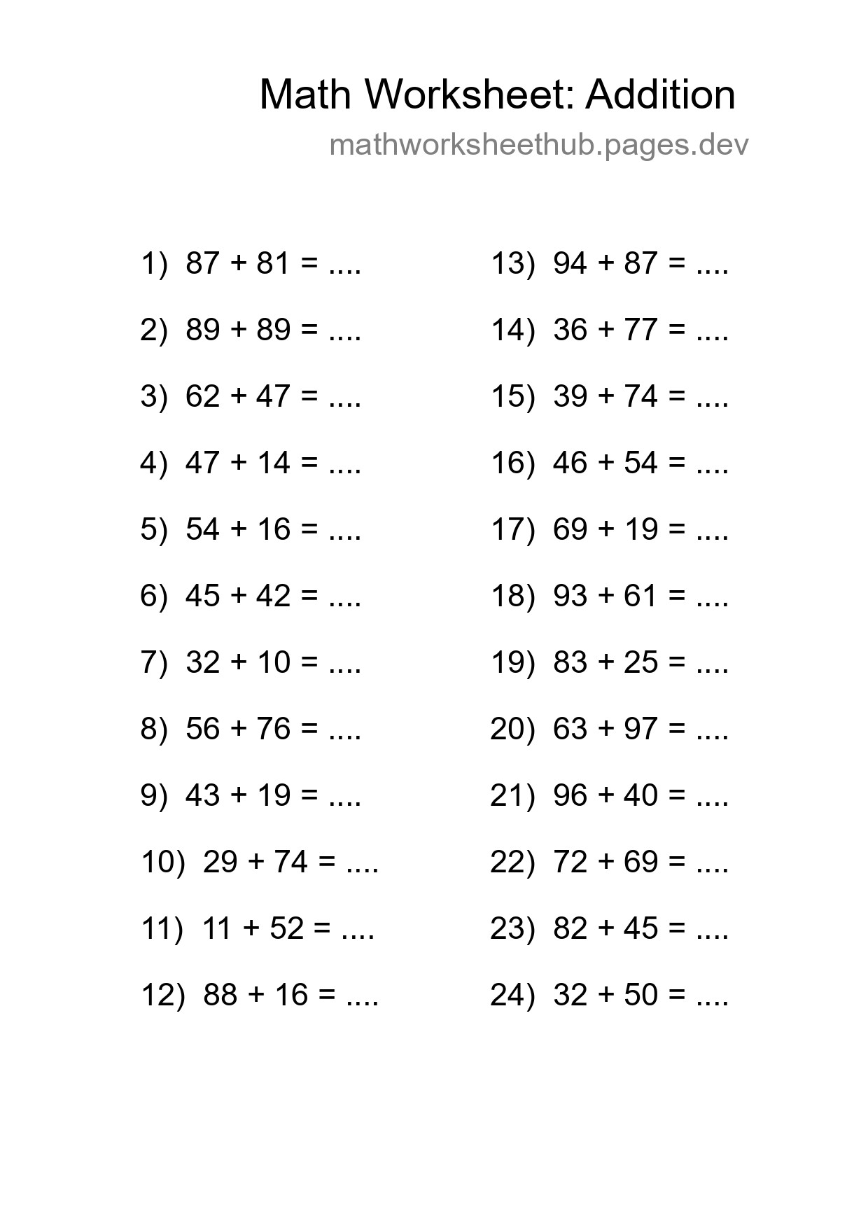 Free 24 Addition Math Worksheet For Grade 3 With Answers - Part 71