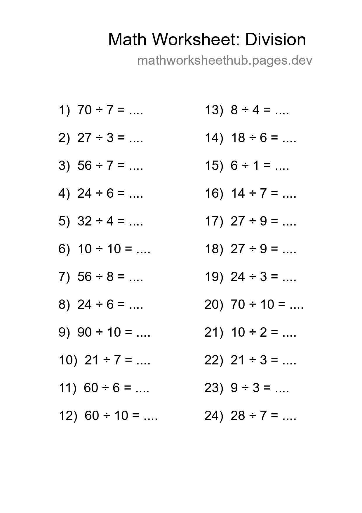 Free 24 Division Math Worksheet For Grade 1 - Part 34