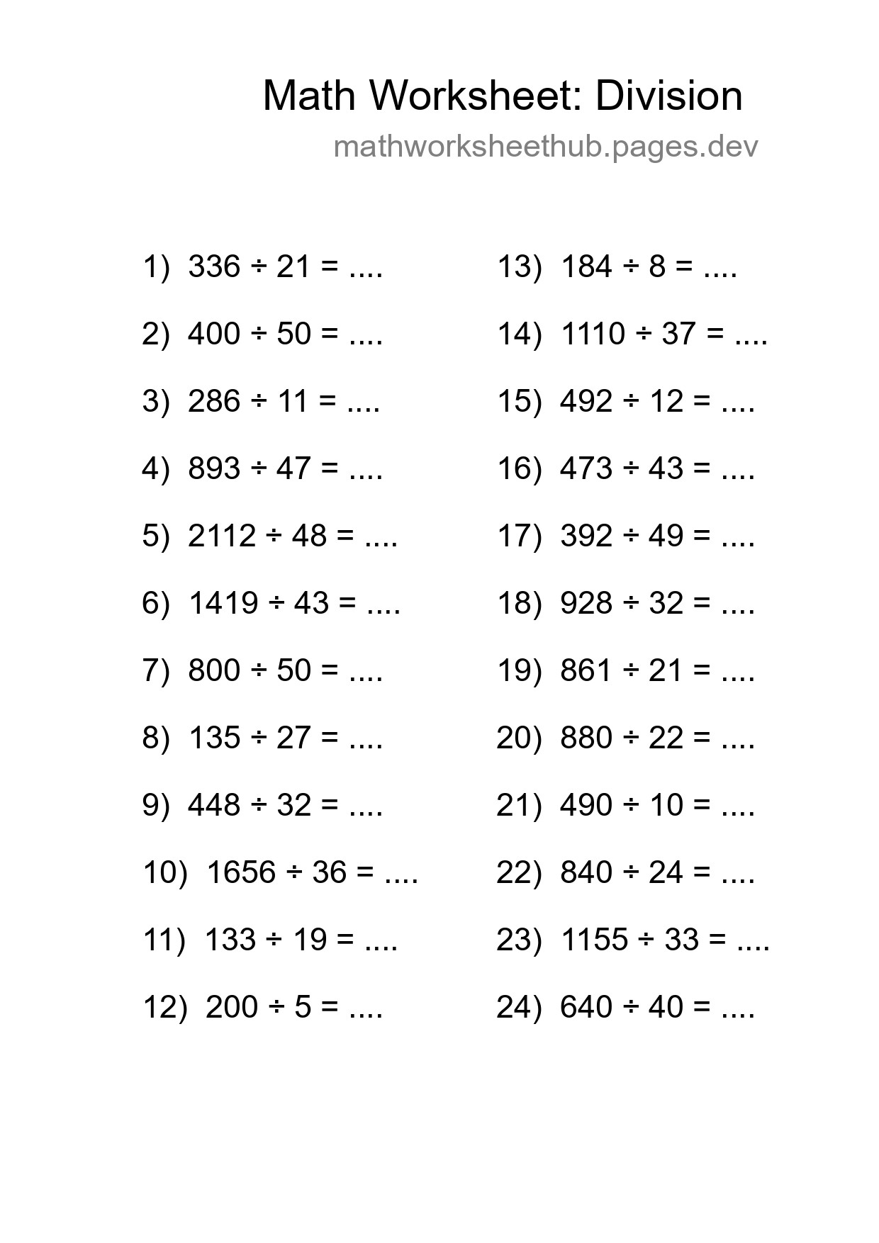 Free 24 Division Math Worksheet For Grade 2 With Answers - Part 74