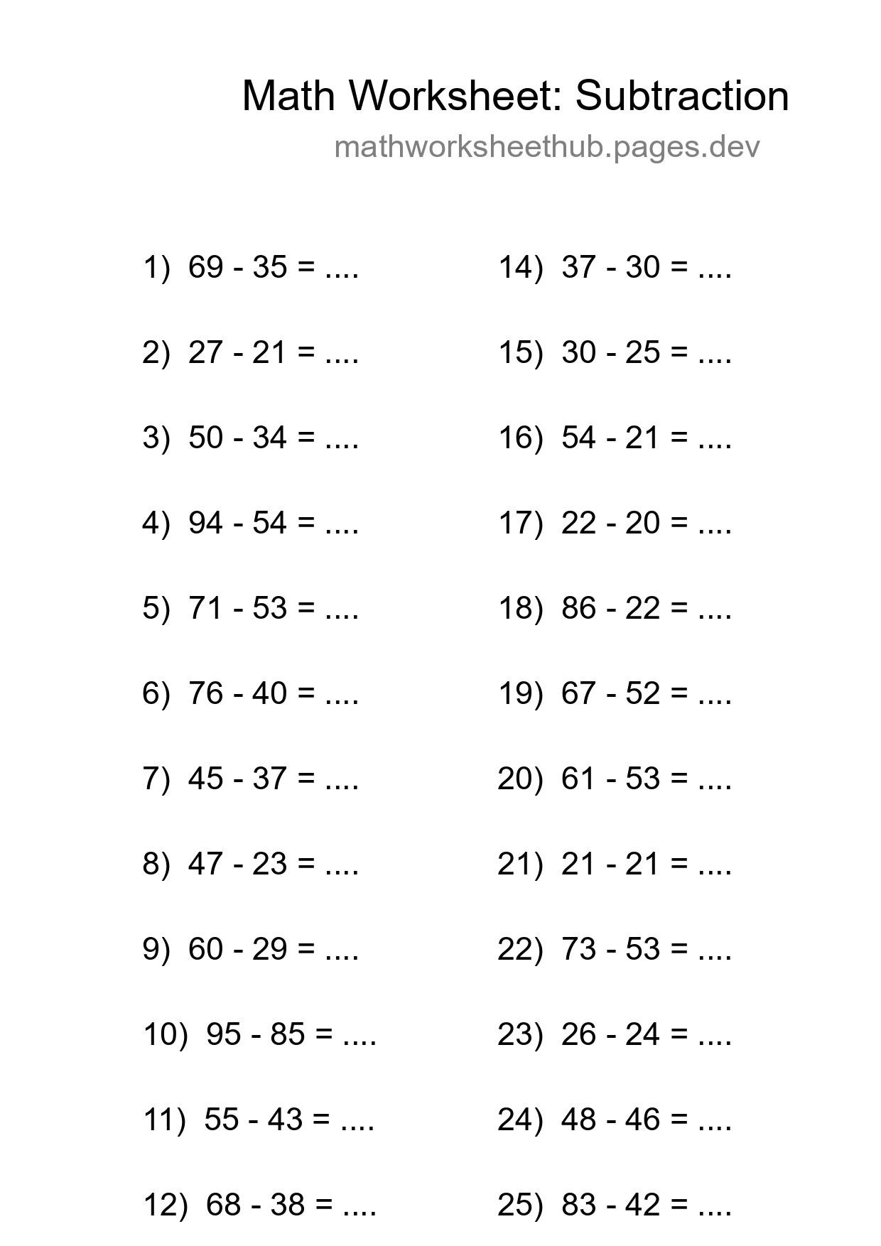 Free 25 Subtraction Math Worksheet For Grade 3 - Part 148
