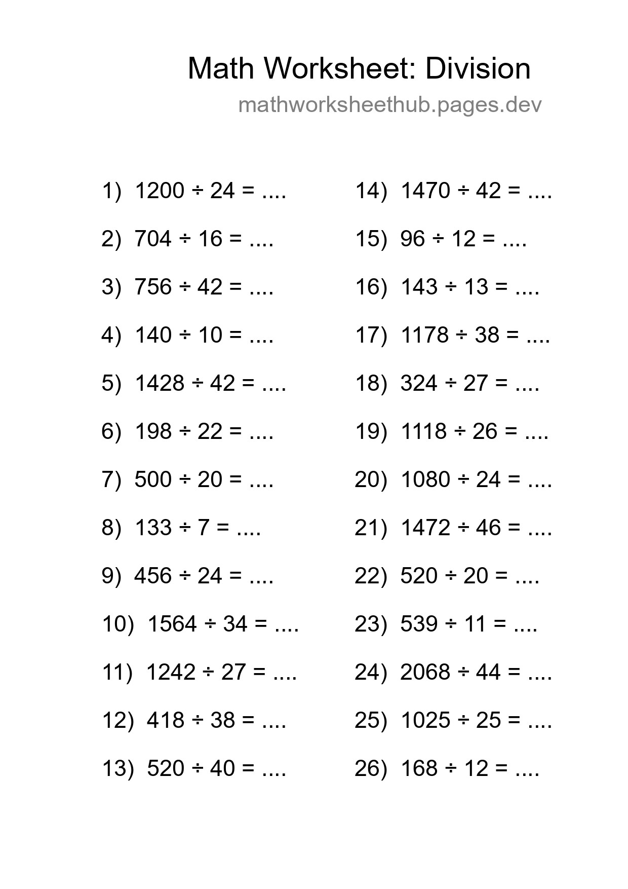 Free 26 Division Math Worksheet For Grade 2 - Part 264