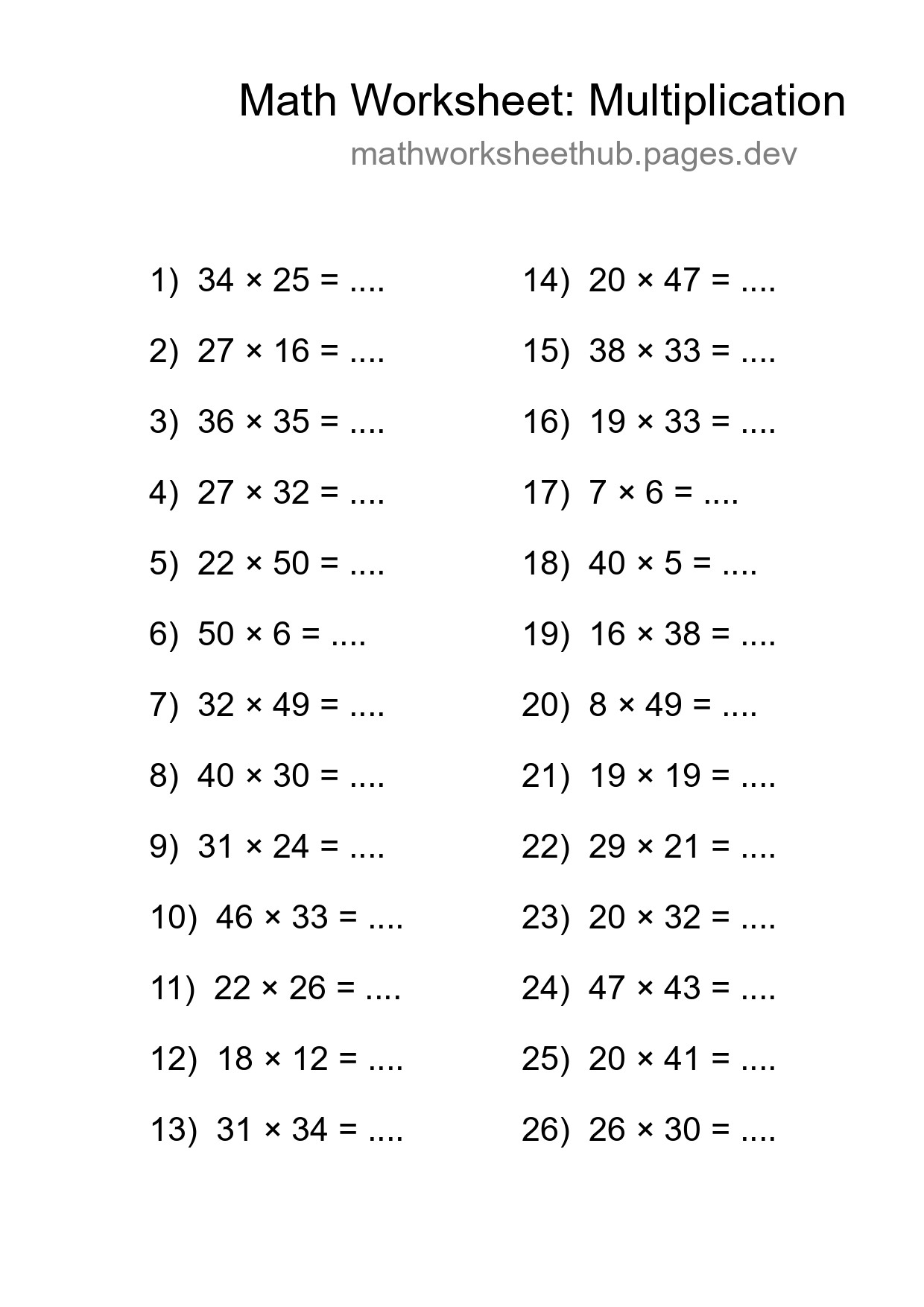 Free 26 Multiplication Math Worksheet For Grade 2 With Answers - Part 127