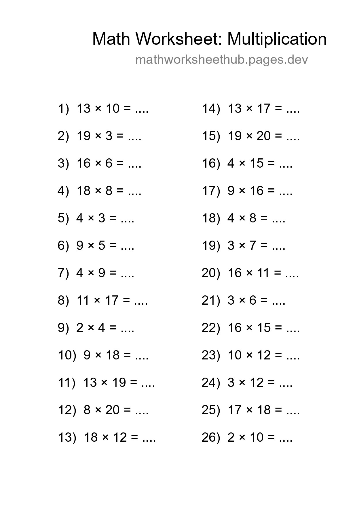 Free 26 Multiplication Math Worksheet For Grade 2 With Answers - Part 257