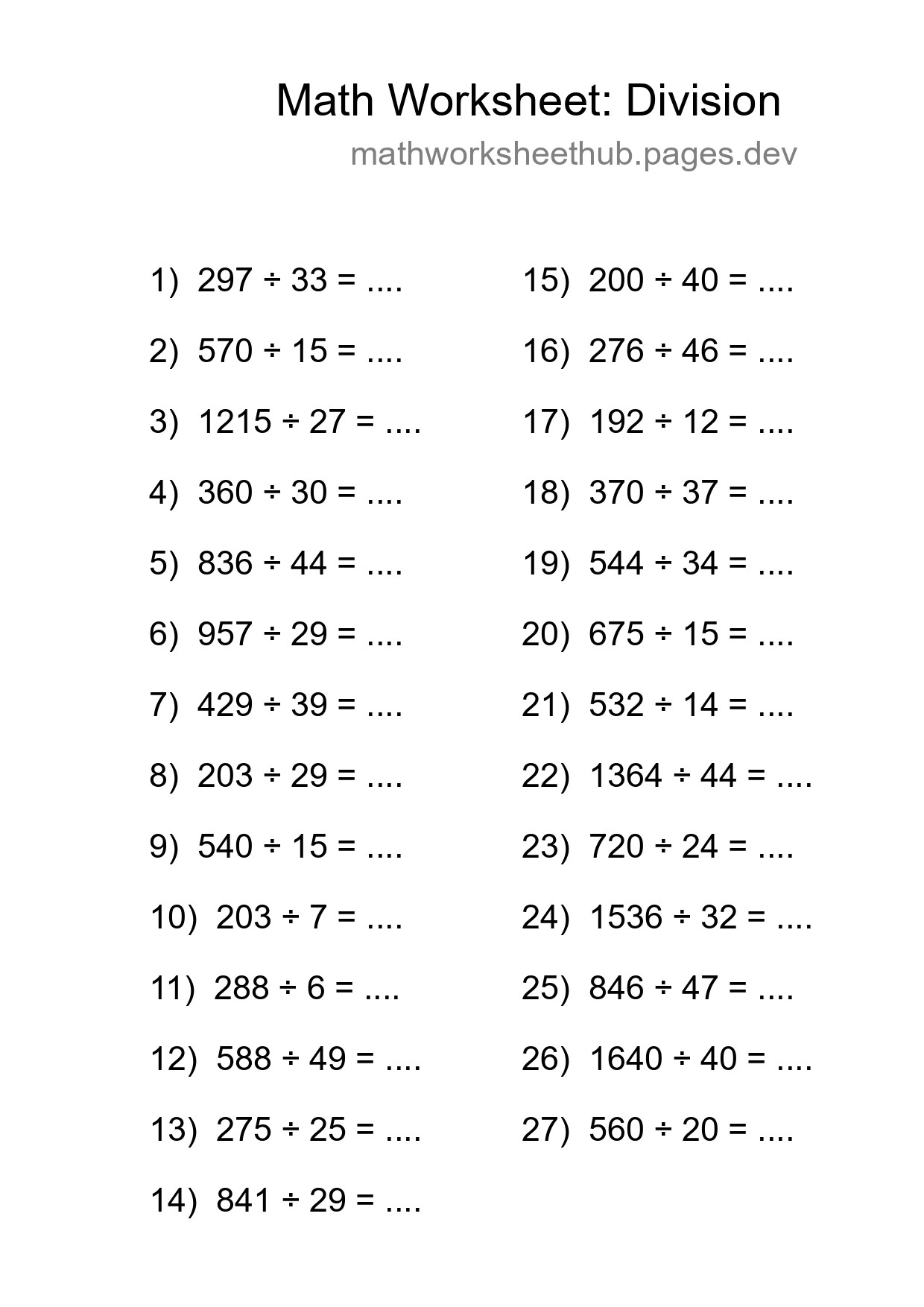 Free 27 Division Math Worksheet For Grade 2 - Part 174