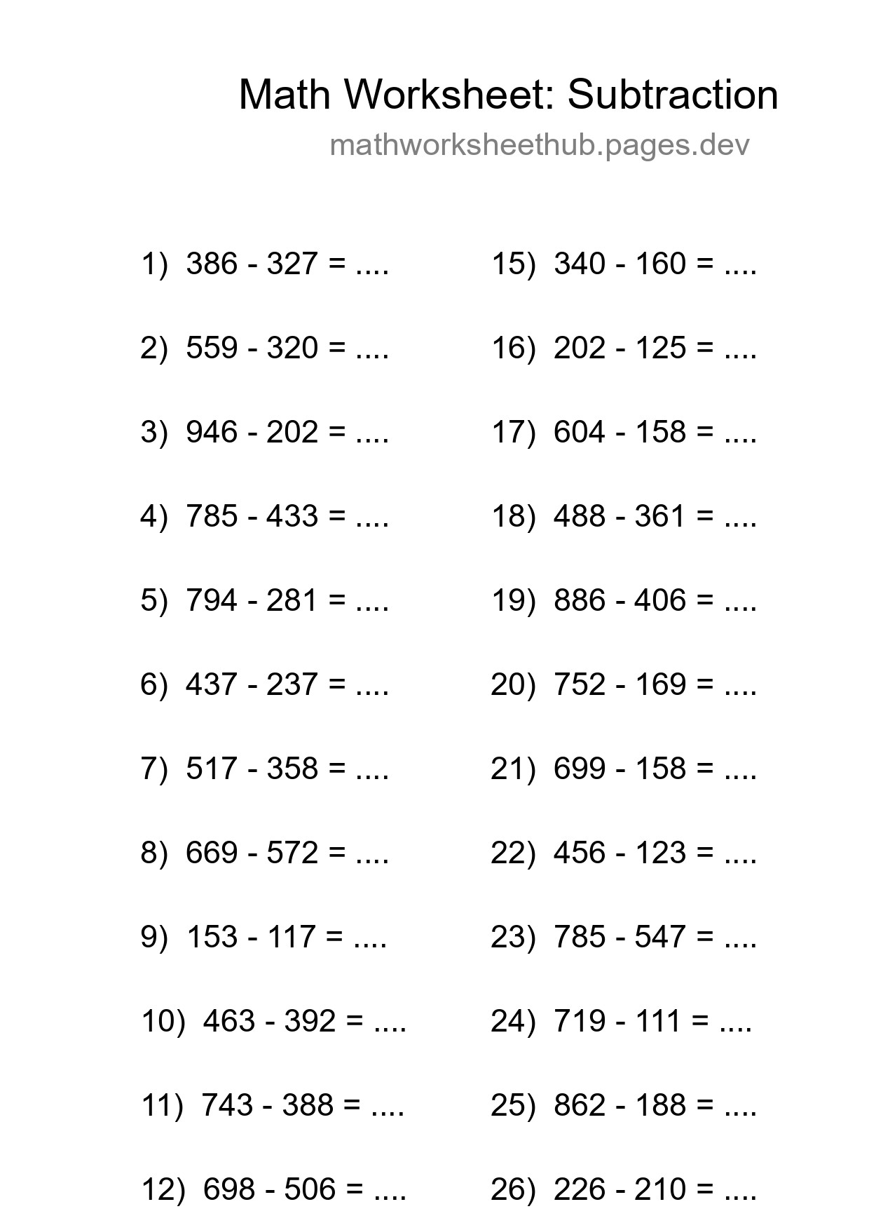 Free 27 Subtraction Math Worksheet For Grade 5 - Part 68