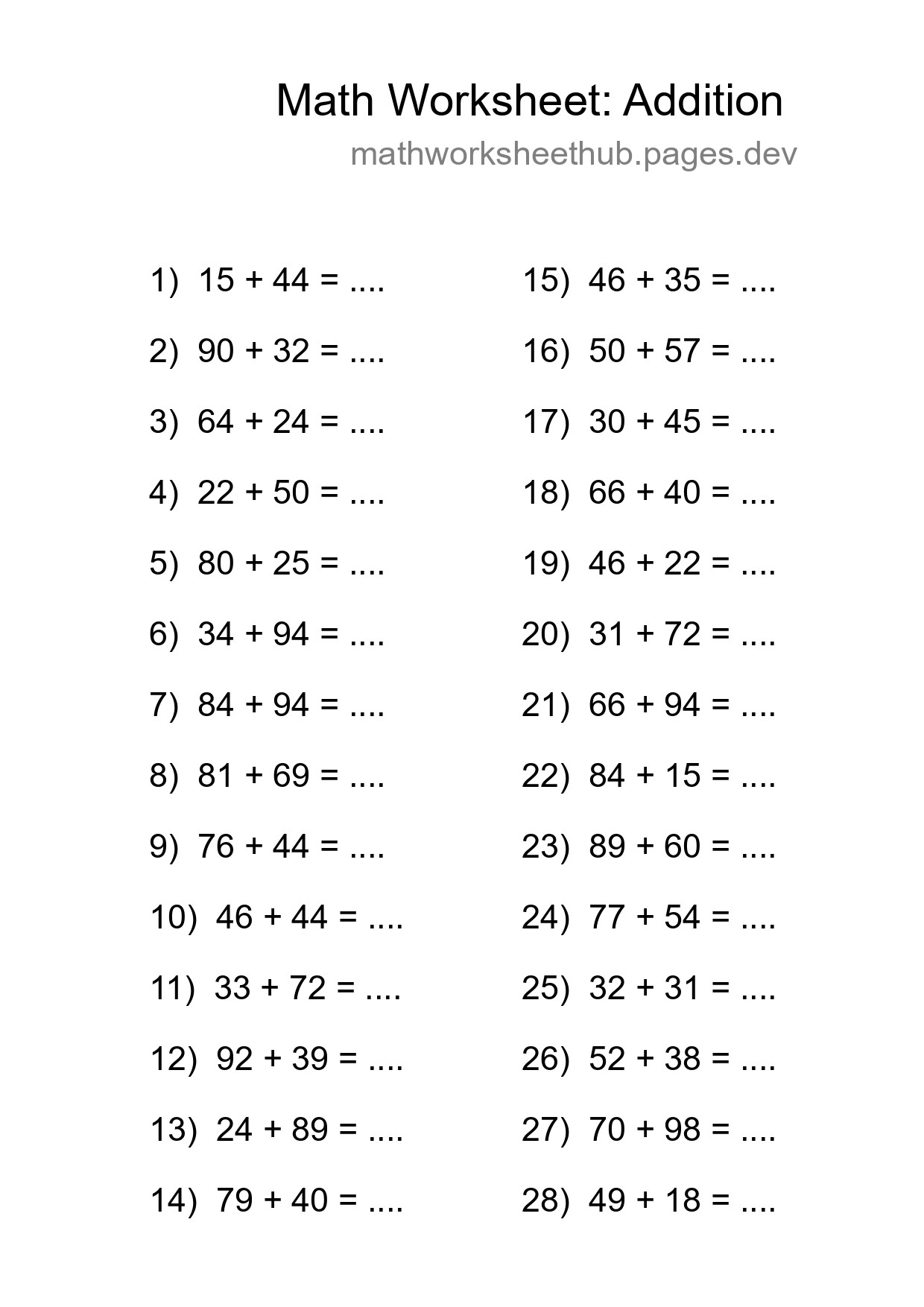 Free 28 Addition Math Worksheet For Grade 3 With Answers - Part 101