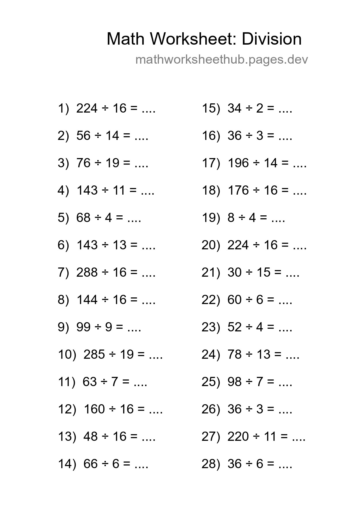 Free 28 Division Math Worksheet For Grade 2 With Answers - Part 4