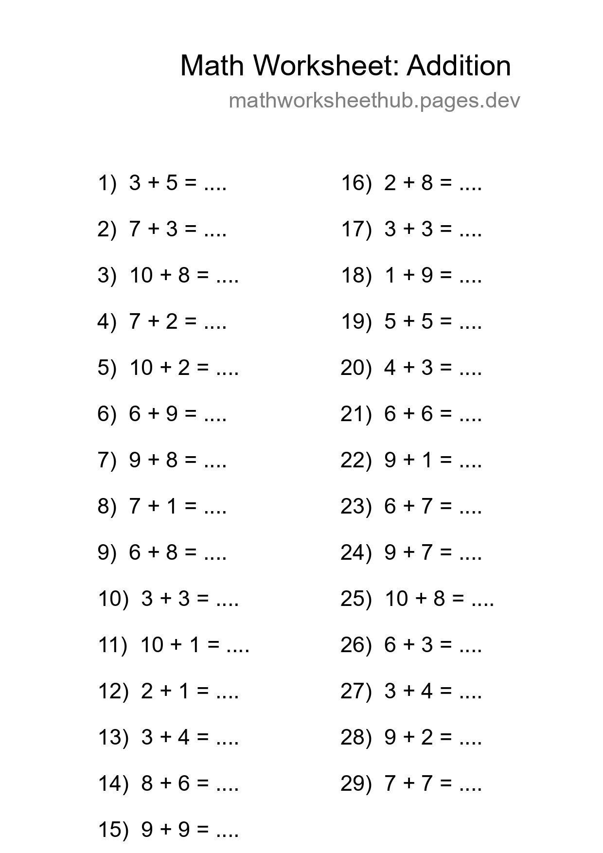 Free 29 Addition Math Worksheet For Grade 1 With Answers - Part 261