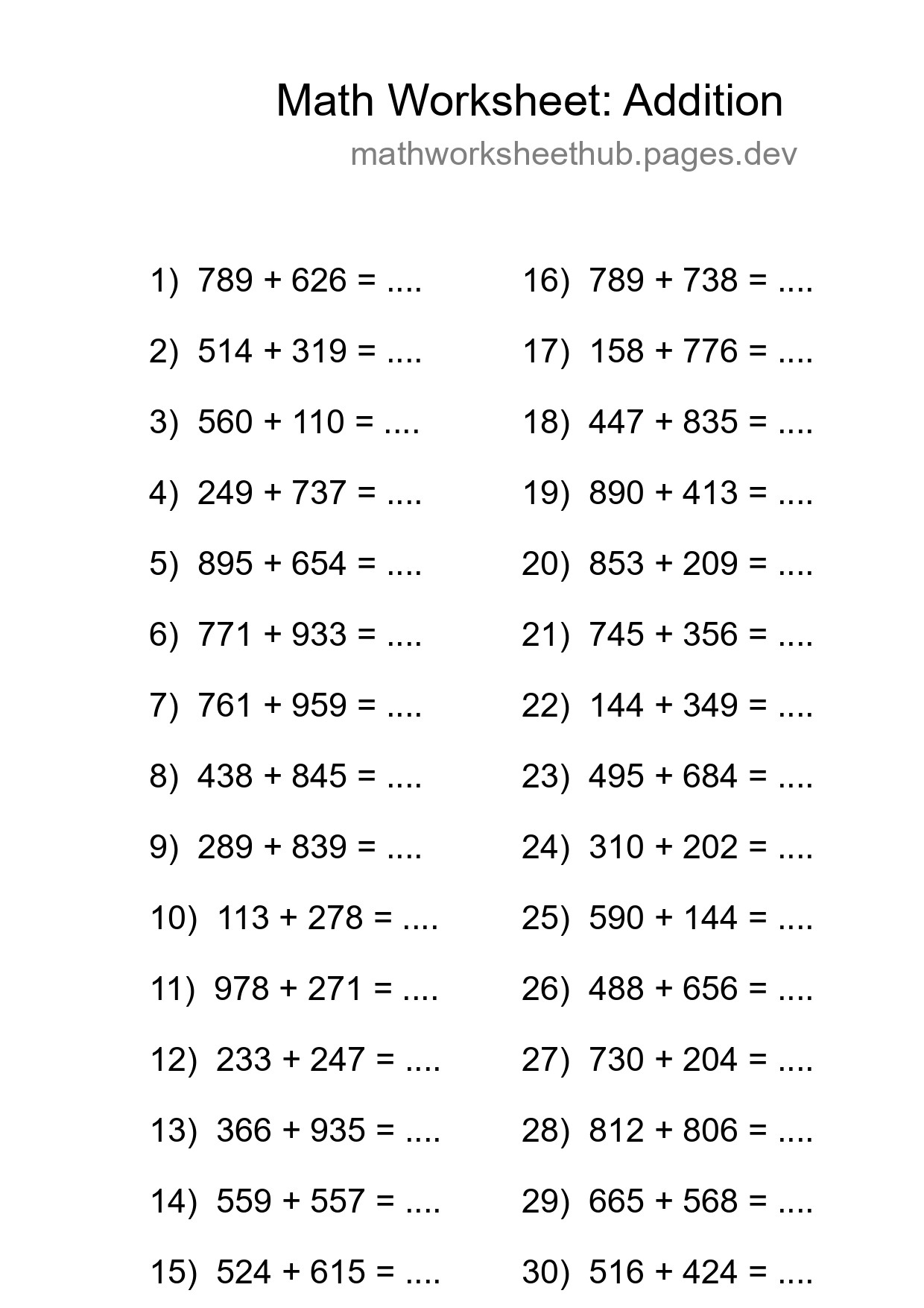 Free 30 Addition Math Worksheet For Grade 5 - Part 241