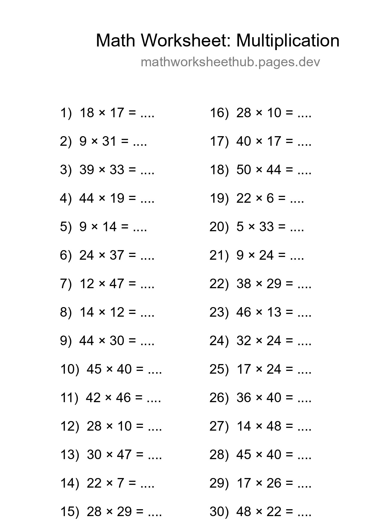 Free 30 Multiplication Math Worksheet For Grade 2 With Answers - Part 207
