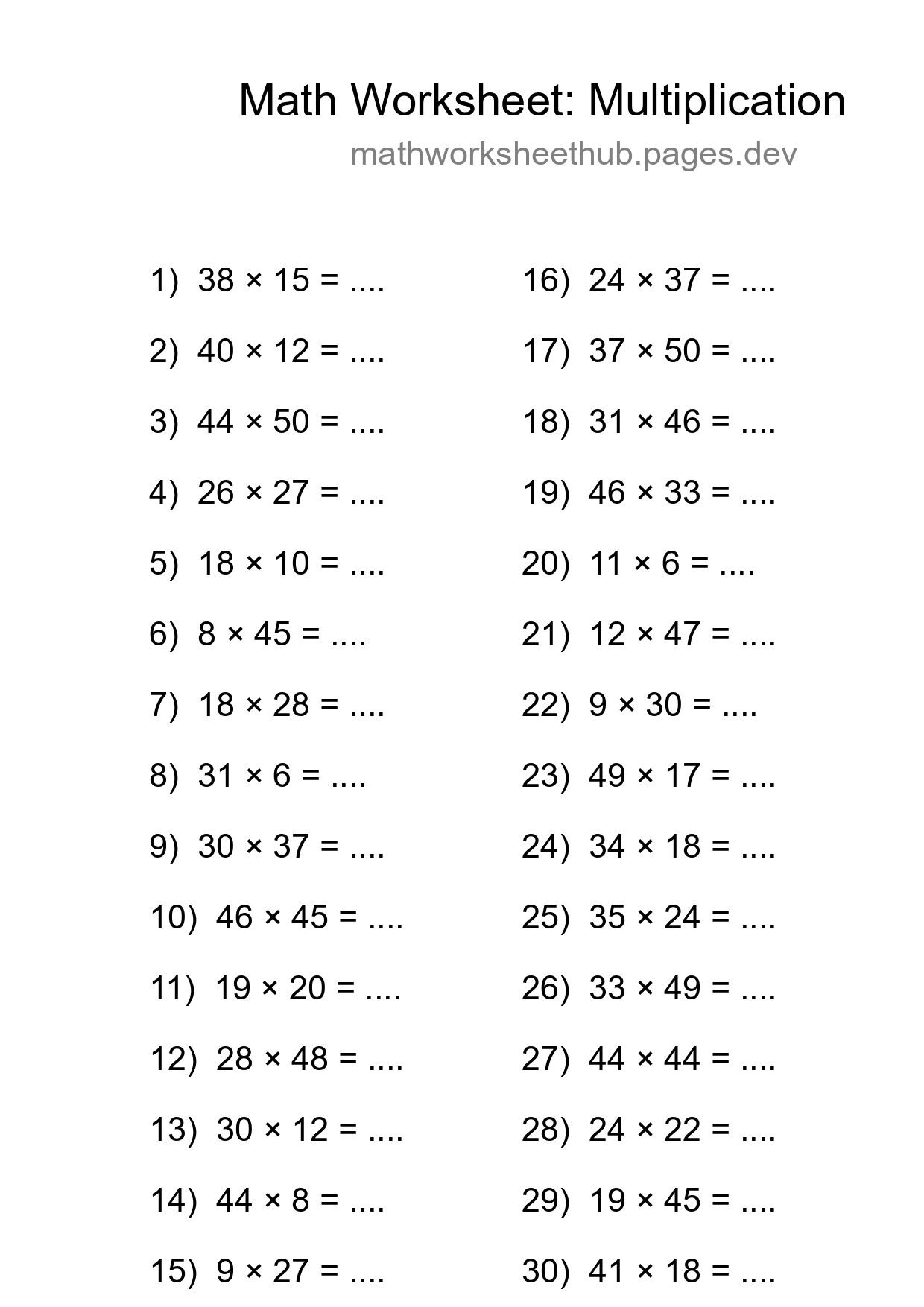 Free 30 Multiplication Math Worksheet For Grade 2 With Answers - Part 297