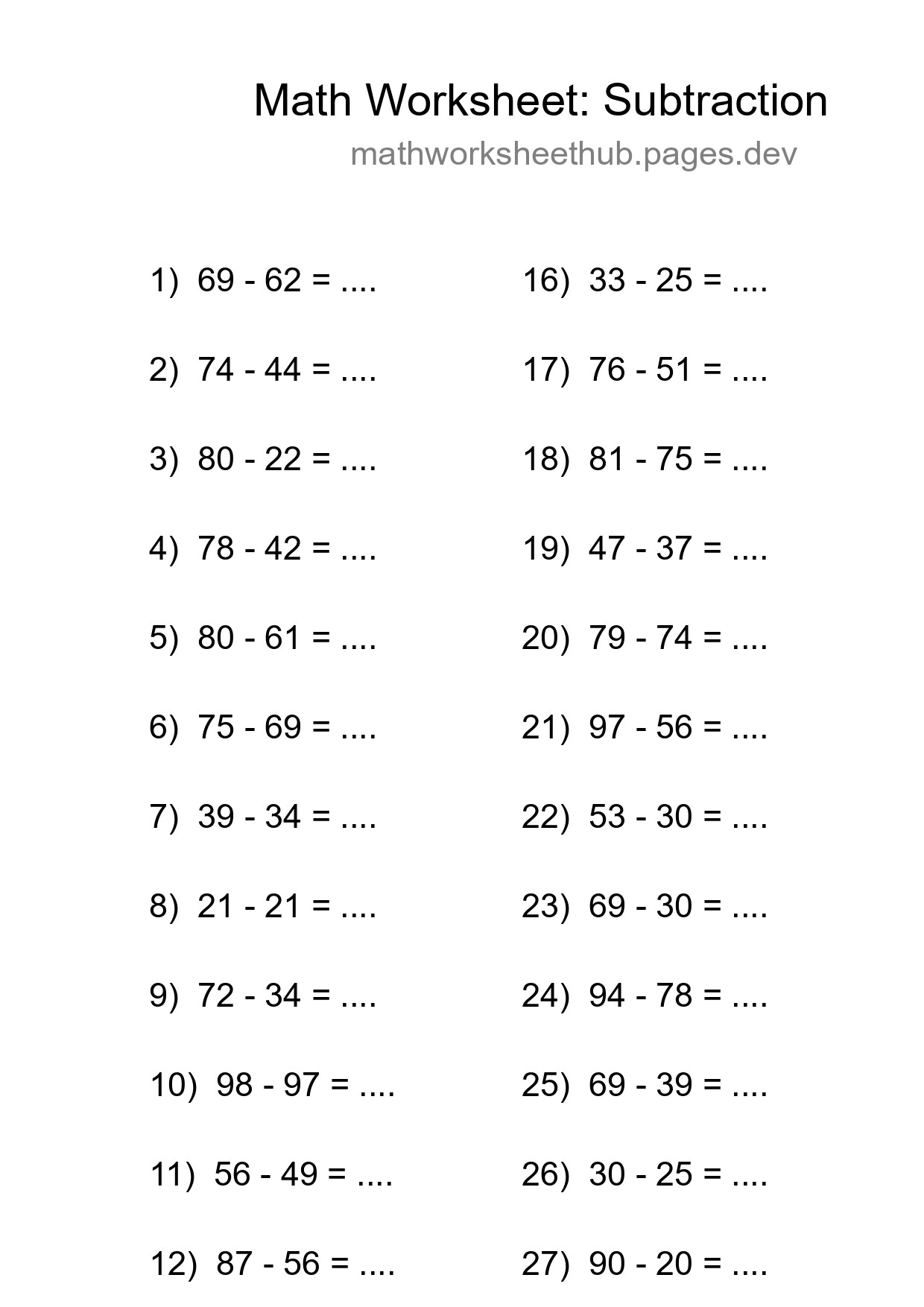Free 30 Subtraction Math Worksheet For Grade 3 - Part 218