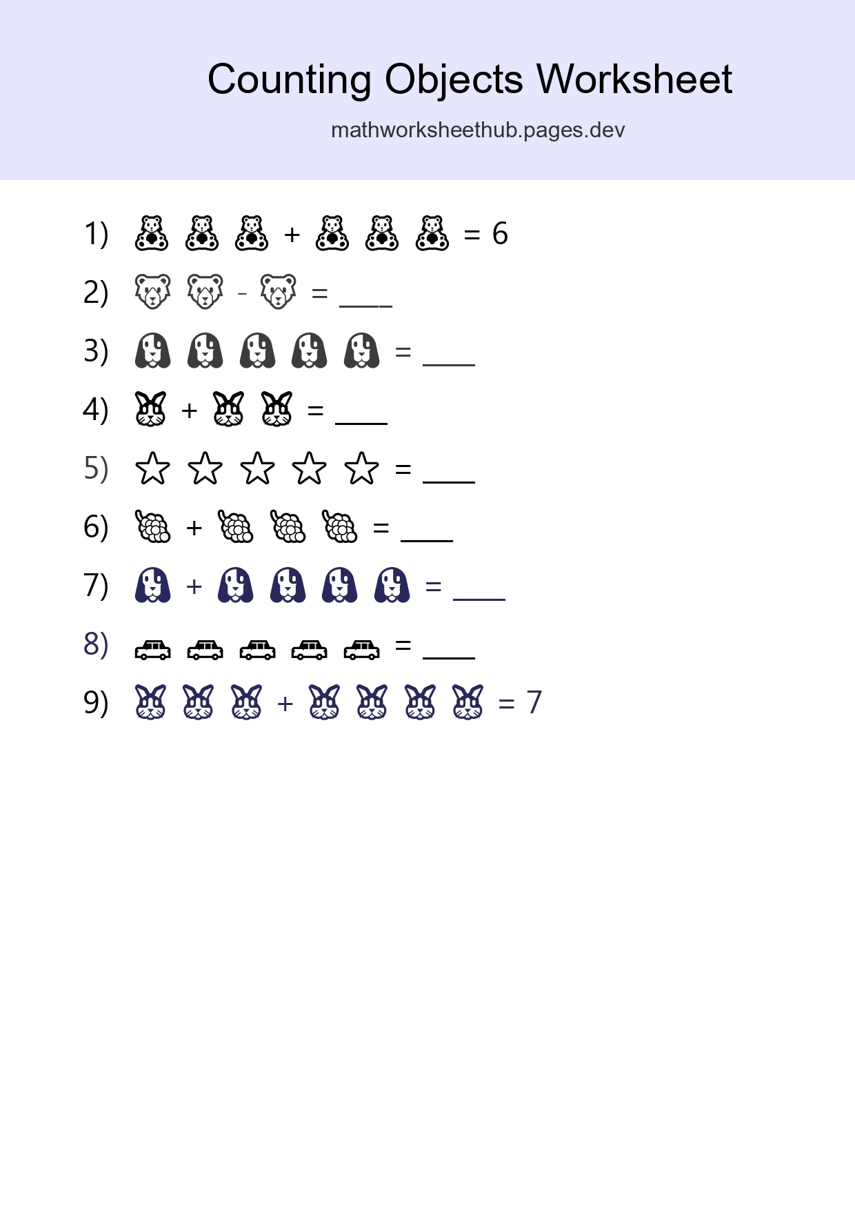 Free Counting Objects Worksheet For Kindergarten Printable - Part 113