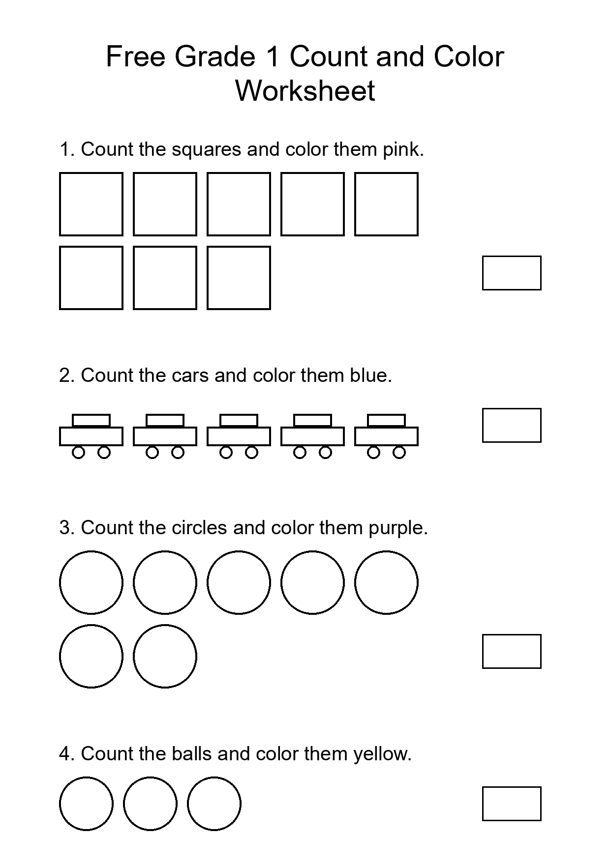 Free Grade 1 Count and Color Worksheet