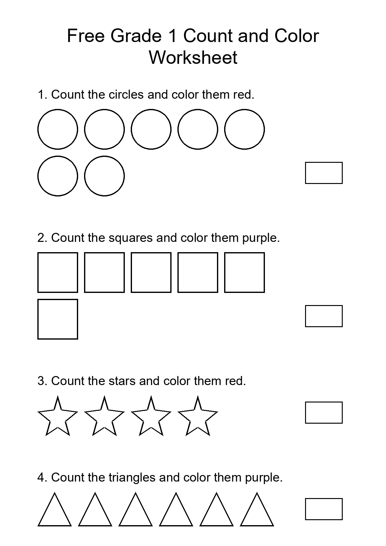 Free Grade 1 Count and Color Worksheet