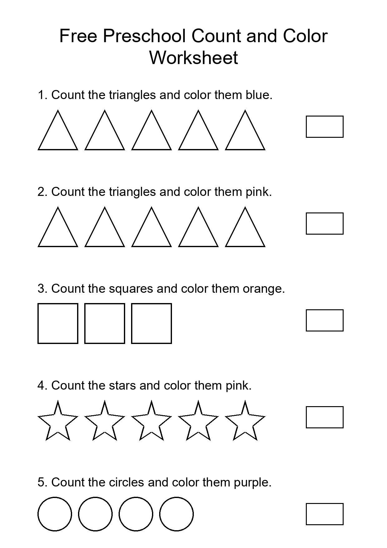 Free Preschool Count and Color Worksheet