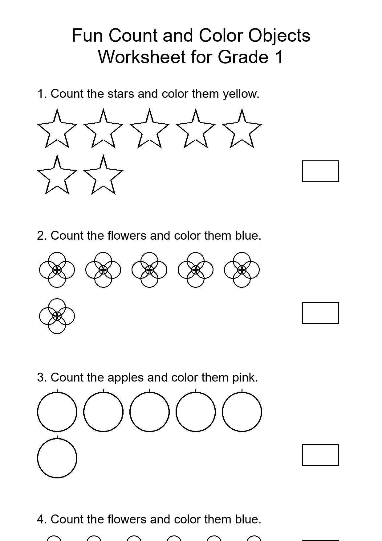 Fun Count and Color Objects Worksheet for Grade 1