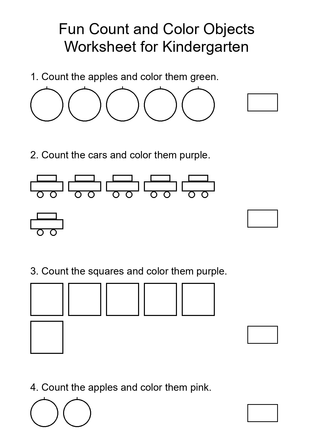 Fun Count and Color Objects Worksheet for Kindergarten