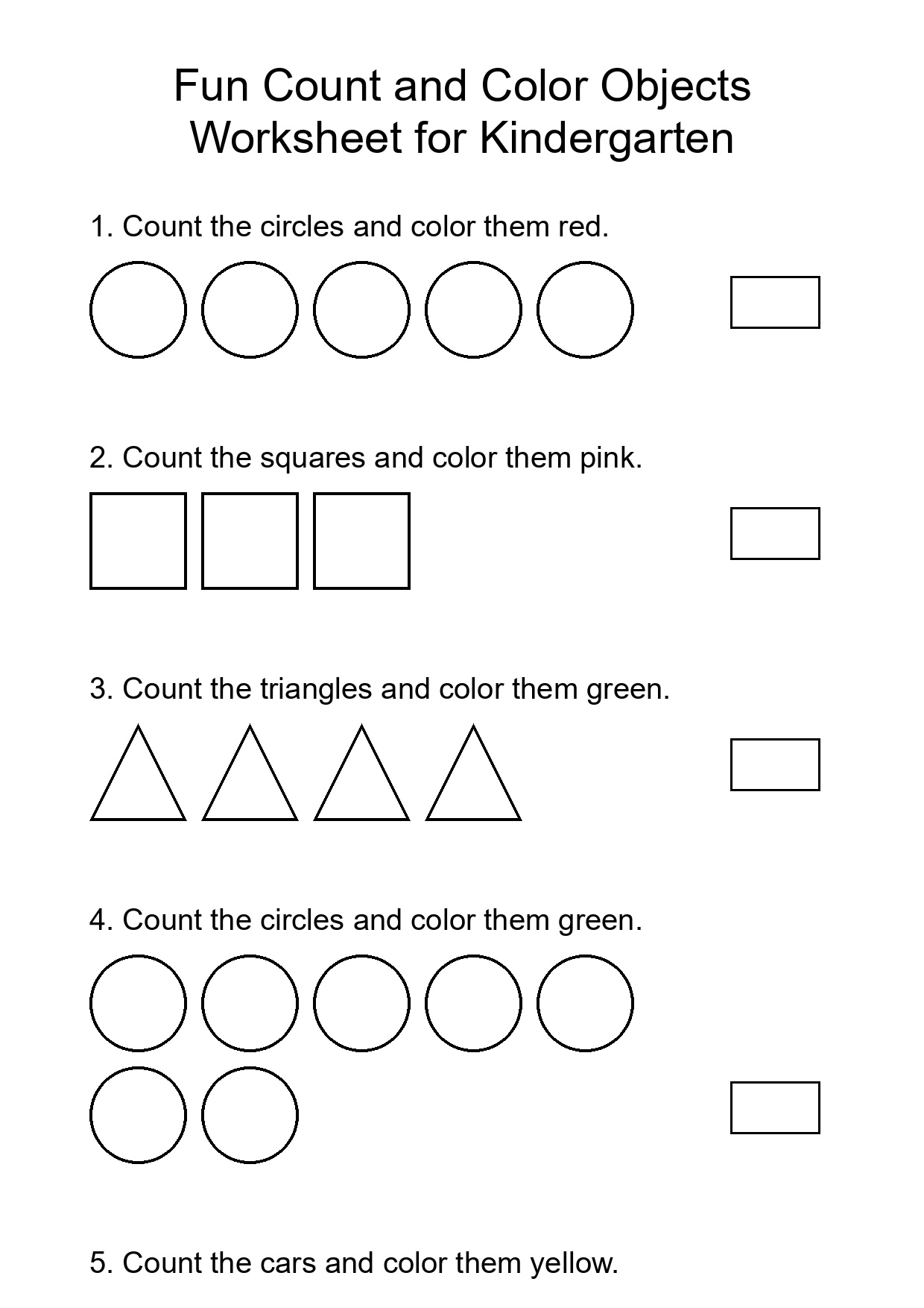 Fun Count and Color Objects Worksheet for Kindergarten