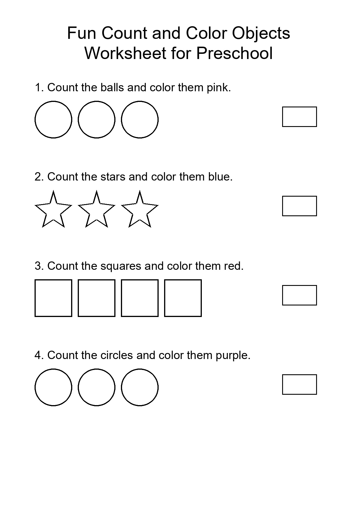 Fun Count and Color Objects Worksheet for Preschool
