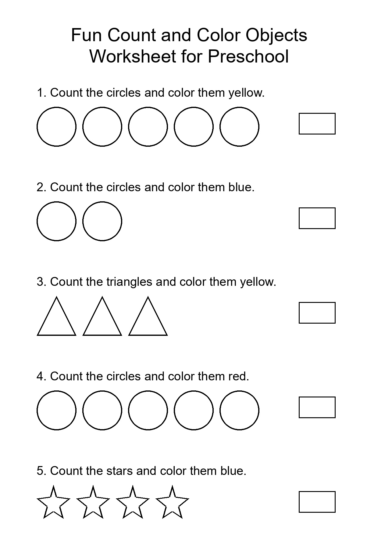 Fun Count and Color Objects Worksheet for Preschool