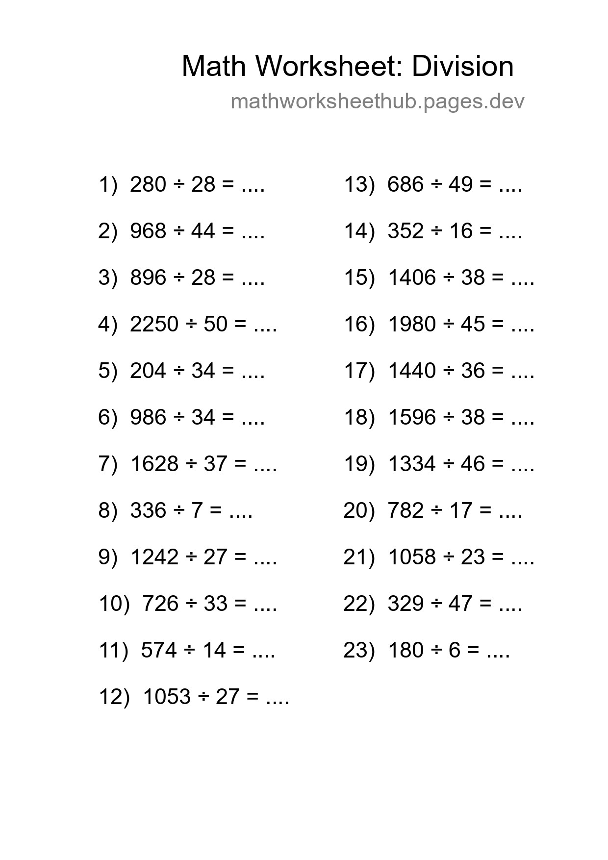 Grade 2 Division Practice Worksheet (23 Problems) - Part 54