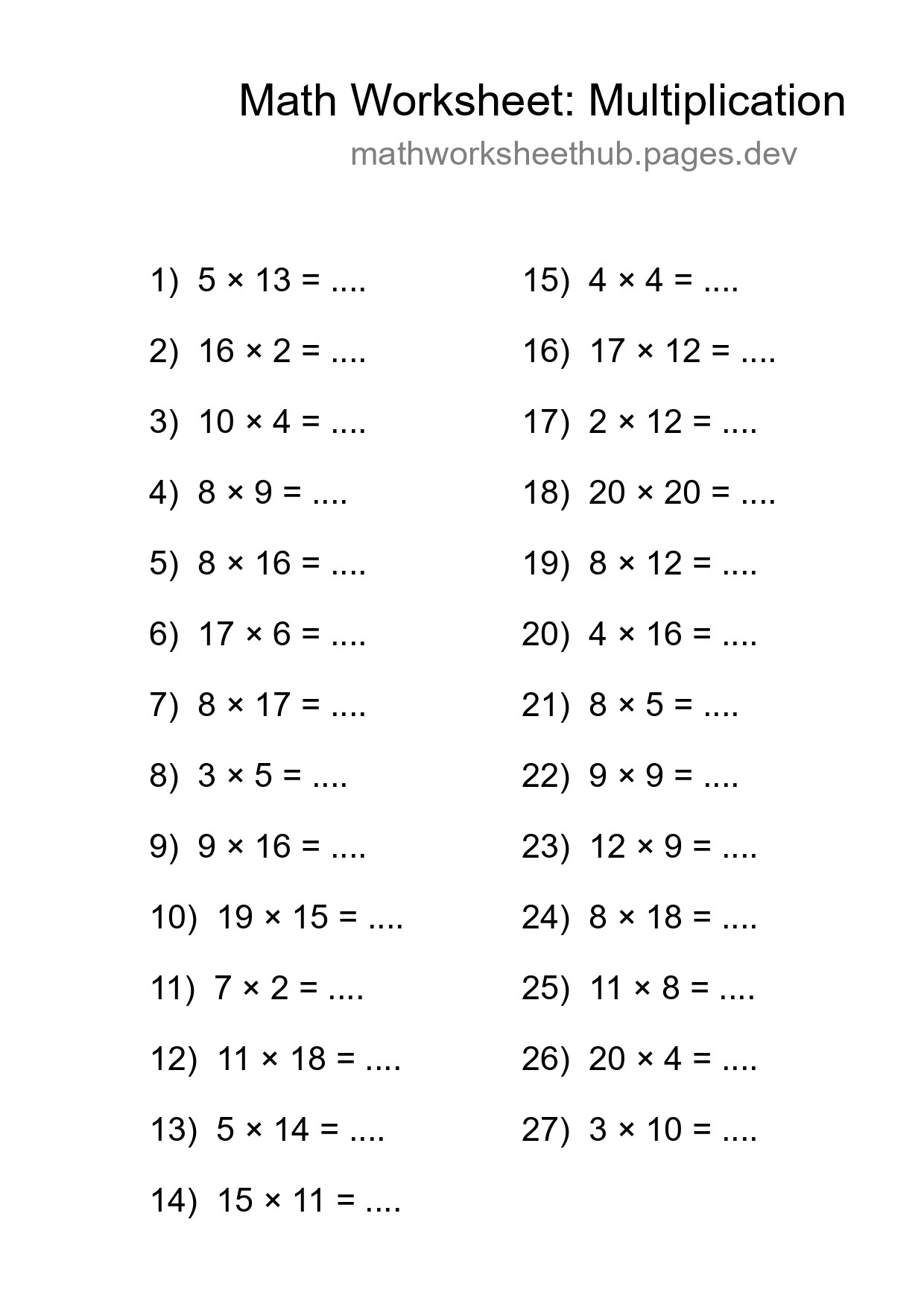 Grade 2 Multiplication Practice Worksheet (27 Problems) - Part 67